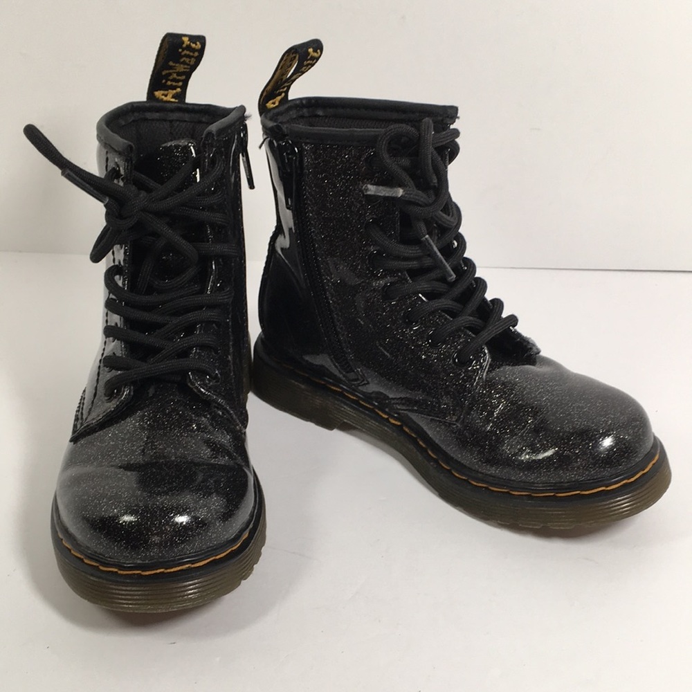 Dr. Martens Black Glitter Lace-Up Kids Boots
